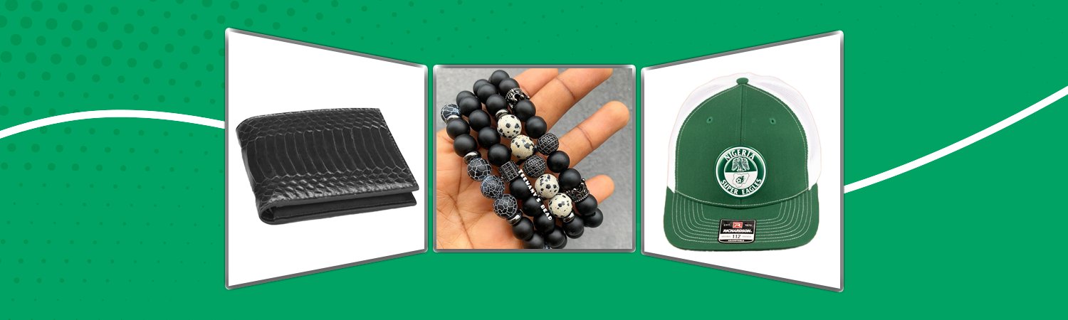  Nigerian and African fashion accessories for Men such as bracelets, hats, wallets, available for sale in the Nigeria store's website