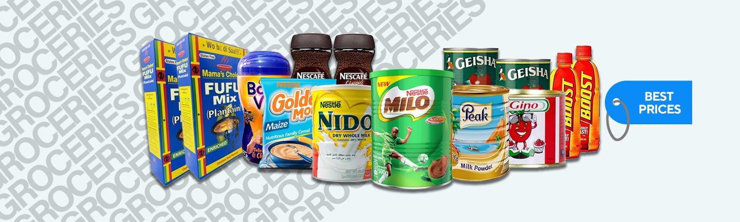 Groceries like Milk and Milo available for sale on Nigeria store's website