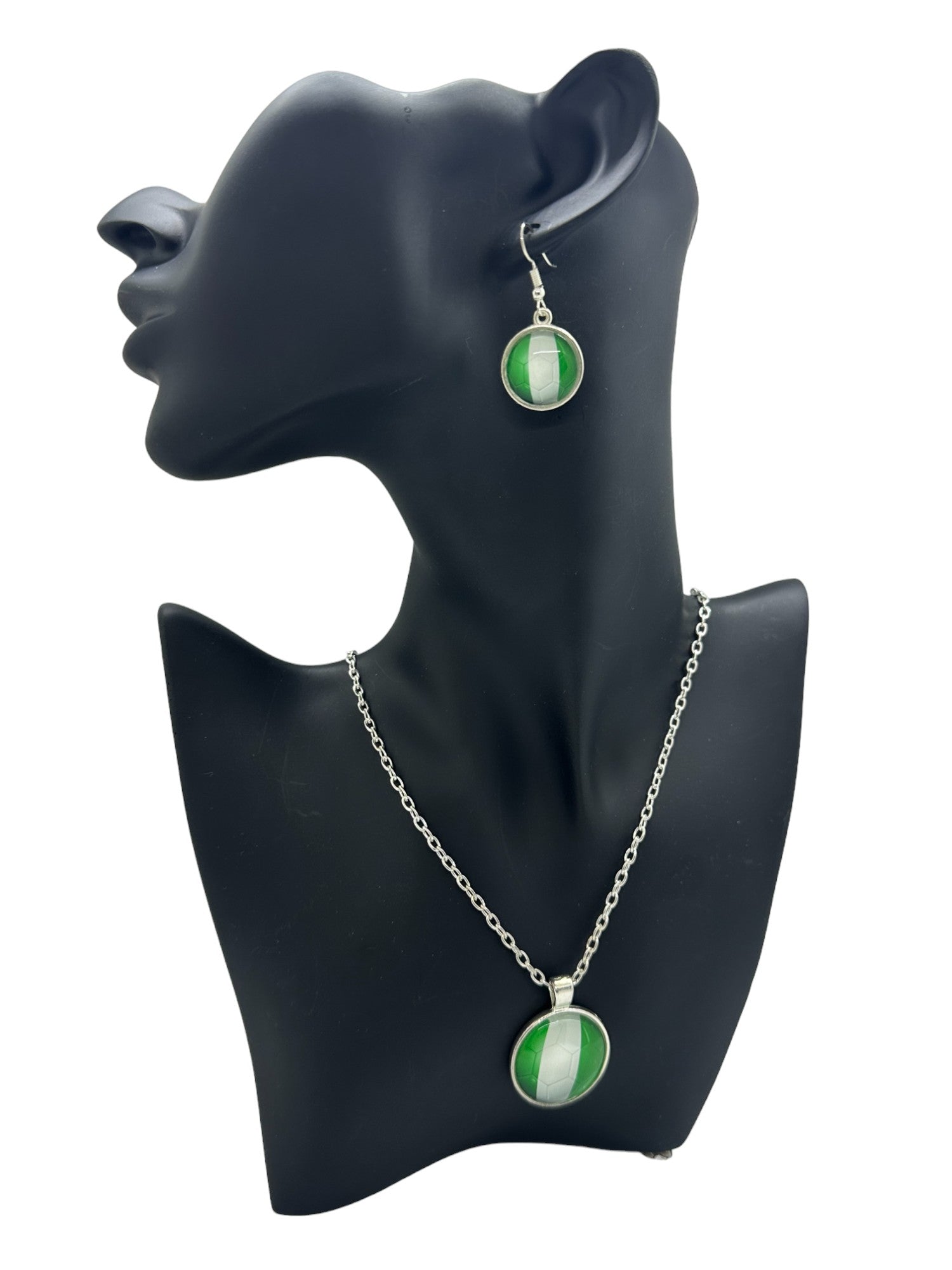 Nigerian Flag Football Necklace Set (Silver Plated)