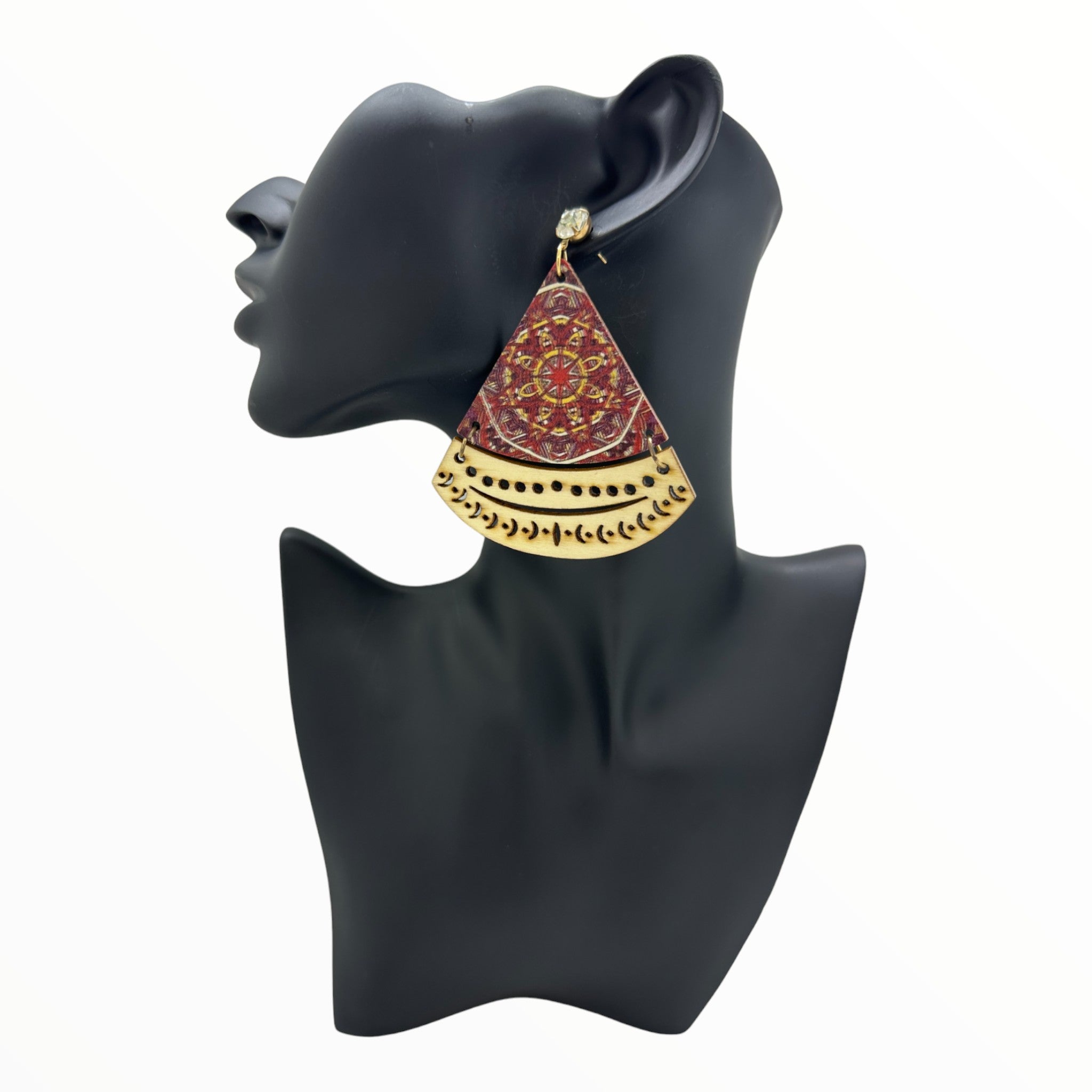 Afrocentric Floral Triangular Earrings (Cream)