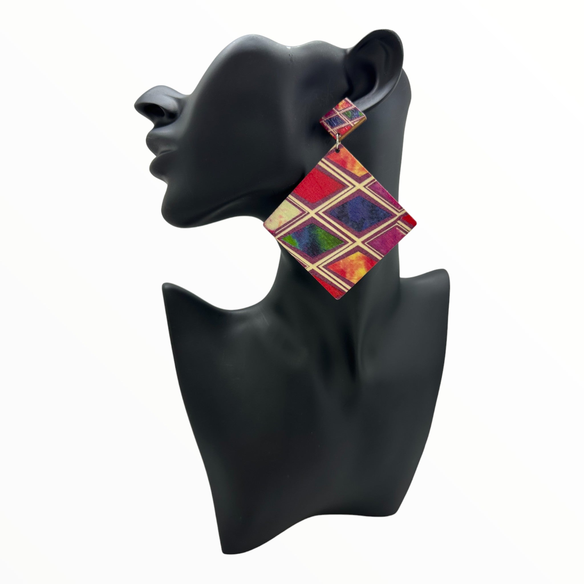 Afrocentric Diamond Shape Earrings (Purple)