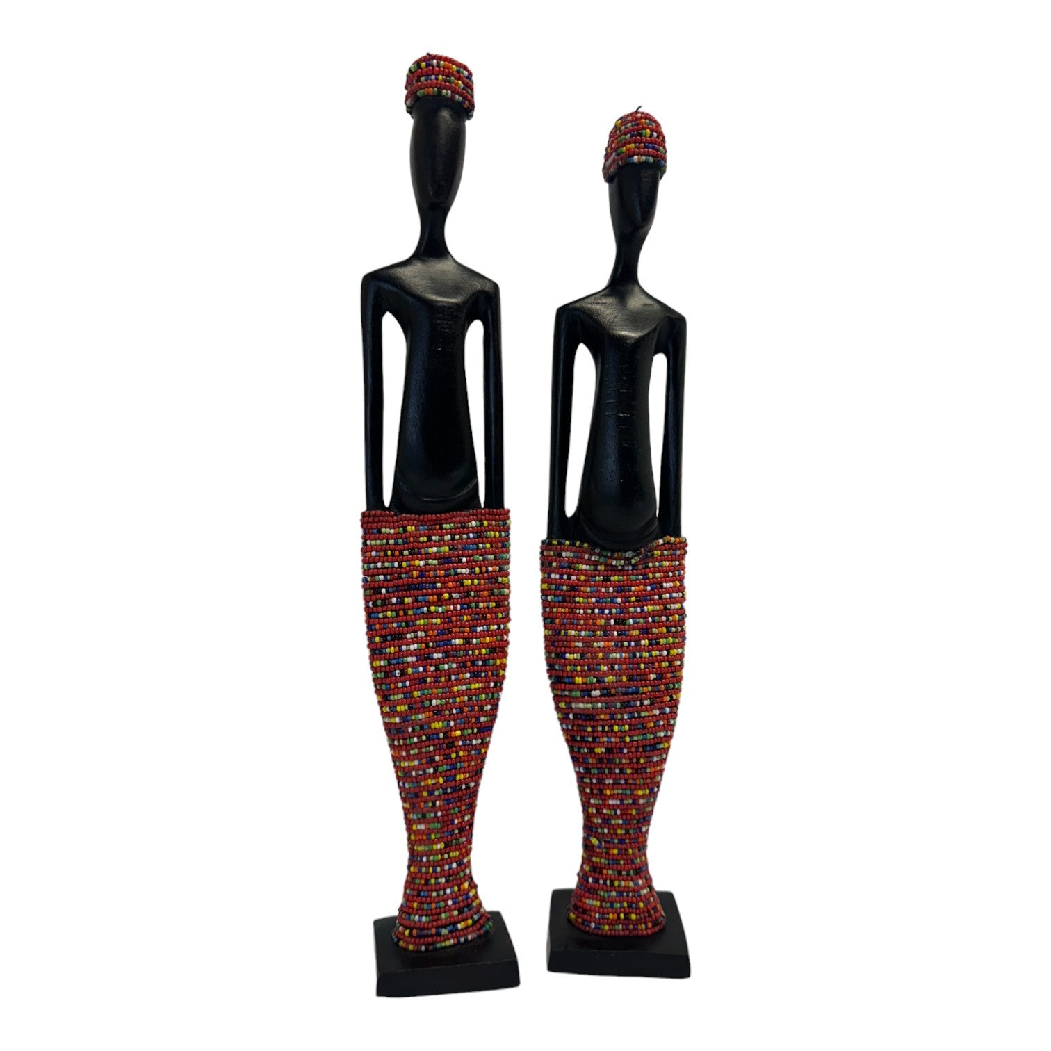 Standing African wooden Carved and Beaded Sculpture